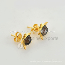 Venda Por Atacado Bezel Jewelry Gold Plated Gemstone Stud Earring